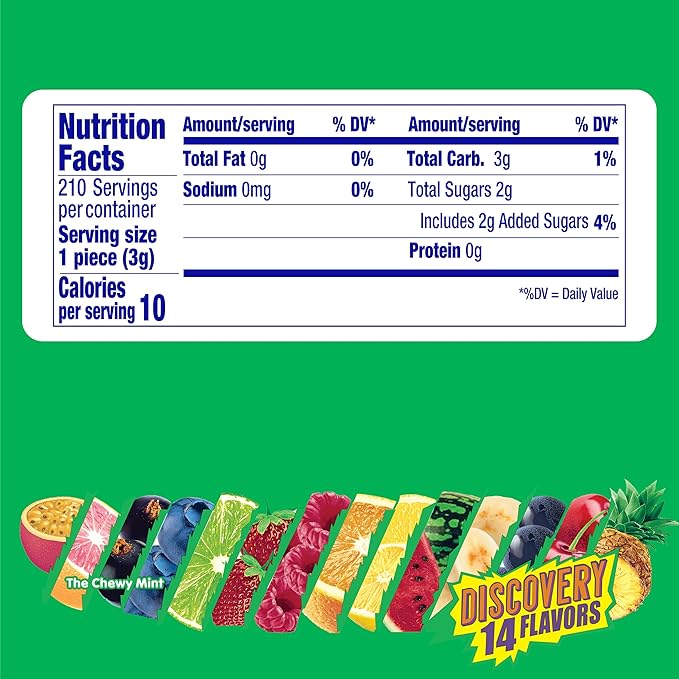 Mentos Chewy Mint Candy Roll, Discovery 14 Assorted Fruit Flavors, 14 Pieces Per Roll, 15 Count Showbox