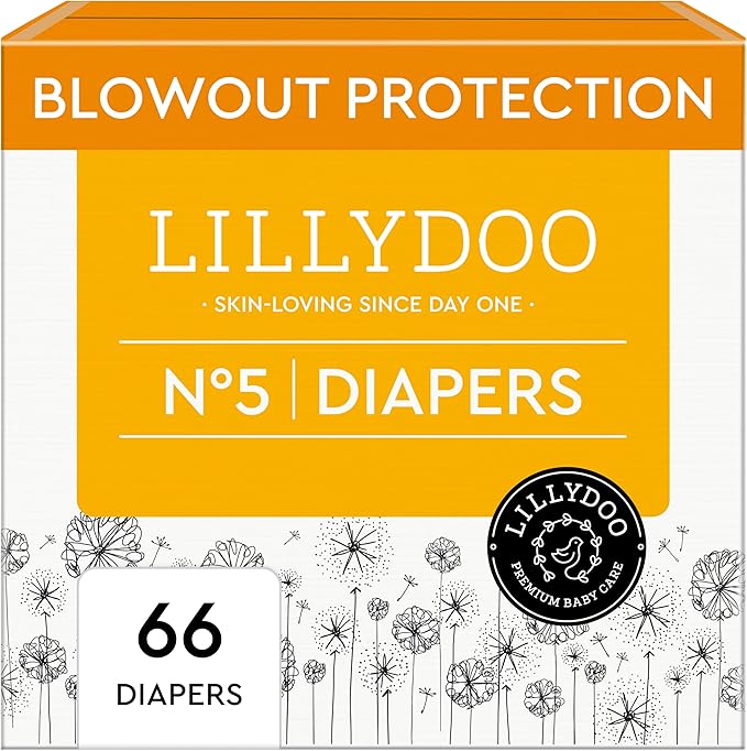 LILLYDOO Baby Diapers - Size 5 (24-35 lbs), Half-Monthly Supply (66 Count), Leak Protection, Skin-Friendly, Ultrasoft, Perfume- & Chlorine-Free, Hypoallergenic, dermatologically Tested, Oeko-TEX®