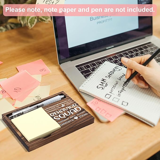 Behavior Squad Appreciation Gifts, Thank You Gift for Behavior Squad, Office Coworkers Staff Appreciation Gifts, Sticky Note Holder Wooden Notepad & Pen Holder 6.5" x 4.7" - FTA261