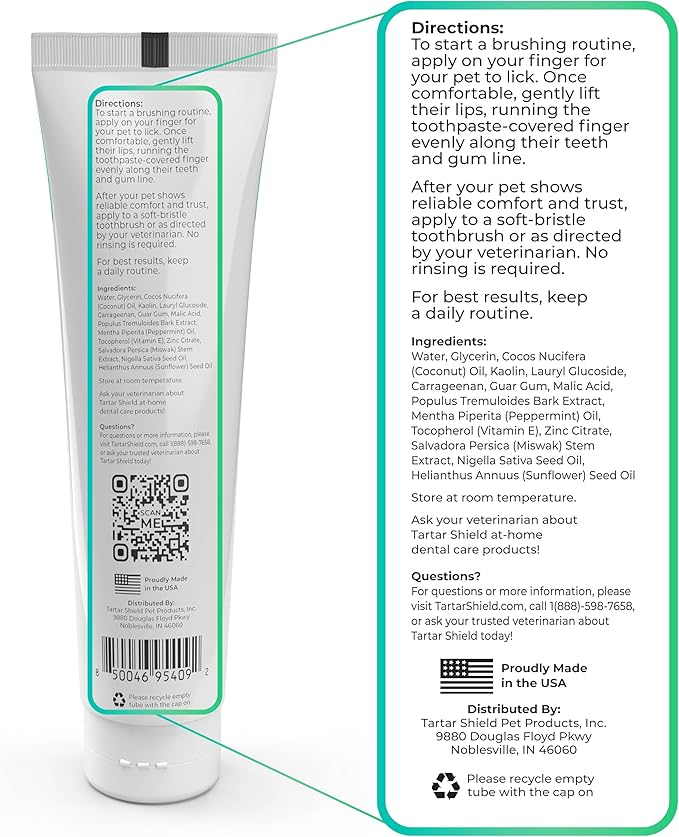 Tartar Shield Pro Care – Natural Pet Toothpaste – VOHC Approved – Protects Against Plaque & Tartar – Freshens Breath & Gently Removes Stains – for Dogs & Cats – Coconut Flavor, 3 Oz.