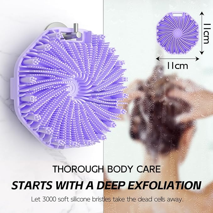 Silicone Body Scrubber 2-Pack - Exfoliating Shower Brush with Silver-Infused Design | Black & Purple