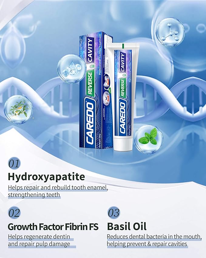 Upgraded Taste - CAREDO Cavity Reversal Hydroxyapatite Toothpaste for Adults, Cavity Tooth Filler as Remineralizing Home Cavity Repair, Fluoride Free Reverse Cavities for Tooth Decay Repair, 2-Pack