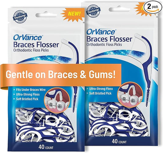 OrVance Braces Flosser - Designed for Braces for an Easy & Effective Clean, Ultra Strong Floss - 40 Count (Pack of 2)