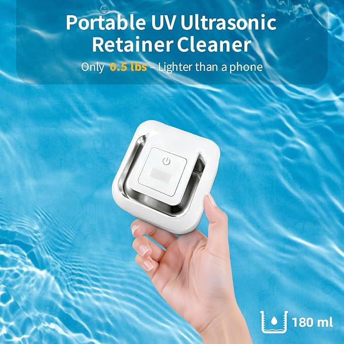 Ultrasonic Retainer Cleaner Machine, 42kHz Compact dental pod with Digital Timer, Deep Clean for Retainers, Aligners, Dentures, braces & Jewelry, Portable for Home & Travel (White)