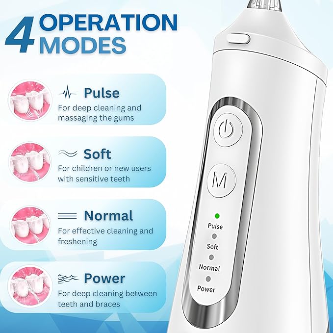 Dental Water Flosser Cordless, 310ML Electric Flosser with 4 Cleaning Modes & 8 Replaceable Jet Tips, IPX7 Waterproof Electric Waterflosser for Teeth Cleaning (8 Tips)