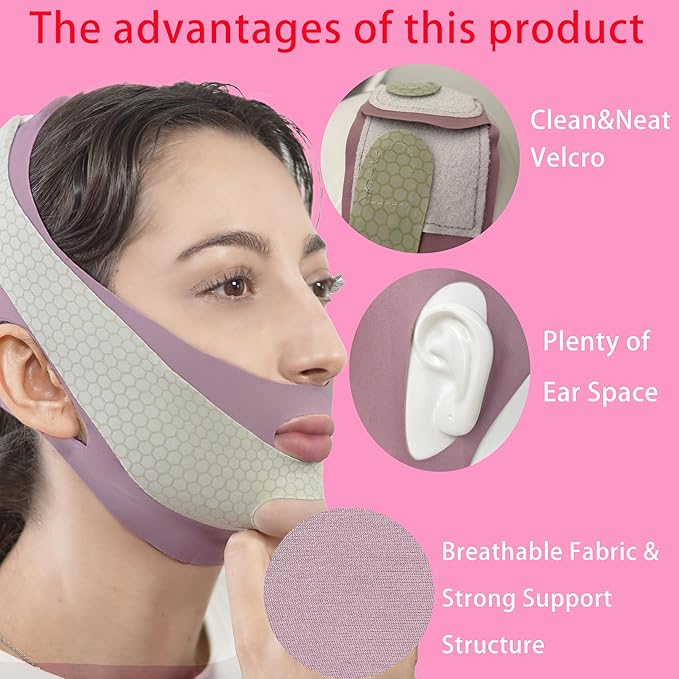 V Line Lifting Mask Chin Strap for Sleeping, V Line Mask, Face Lifting Strap, Chin Strap, Jawline Shaper, Jaw Strap, Double Chin Reducer,Face Lift Tape & Snoring Solution (Purple)