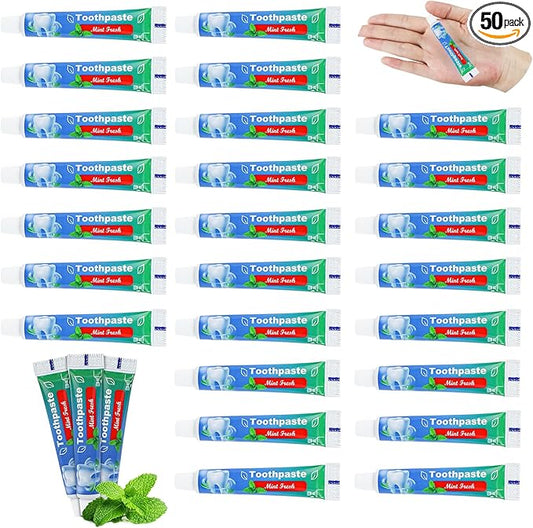 HAIFOTRVA 0.35 oz Bulk Travel Size Toothpaste, 50 Tubes, Mint Flavor, Mini Disposable Toothpaste for Hotel, Guests, Homeless, Office