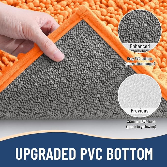 Arotive Luxury Chenille Bathroom Rug Mat, Extra Soft Thick Absorbent Shaggy Bath Rugs, Non-Slip Machine Wash Dry, Plush Bath Mats for Bathroom, Shower and Tub, 60x24, Orange