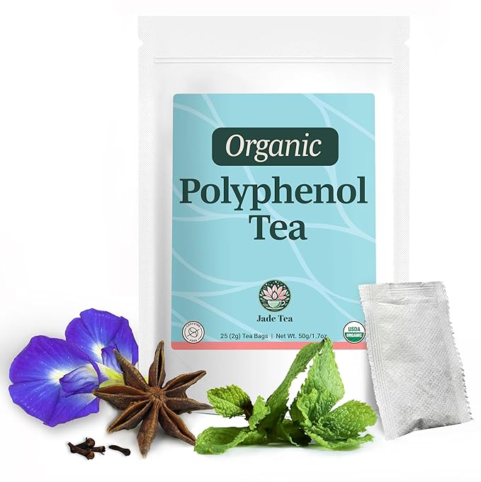 Jade Tea - Organic Polyphenol Tea - Peppermint Leaf, Star Anise, Clove, & Butterfly Pea Flower - Antioxidant Rich for Inflammation Support - 25 Count (Pack of 1) - Made In USA