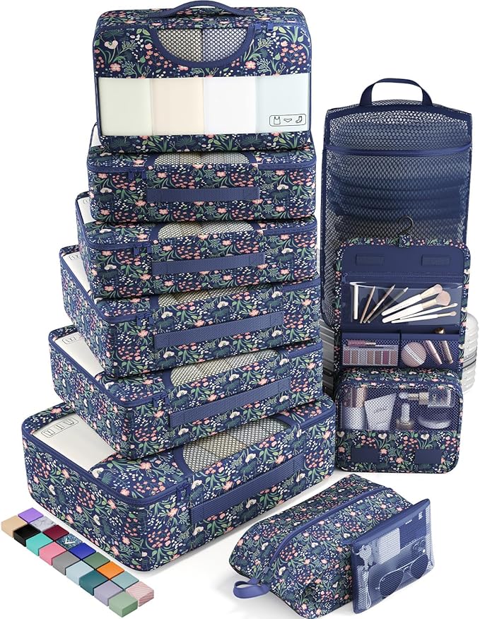 Veken 10 Set Packing Cubes for Travel Essential, Suitcase Organizer Bags in 4 Sizes, Carry-On Luggage Accessories with Large Laundry & Hanging Toiletry Bag, Must-Have for Airplane, Road Trip & Camping