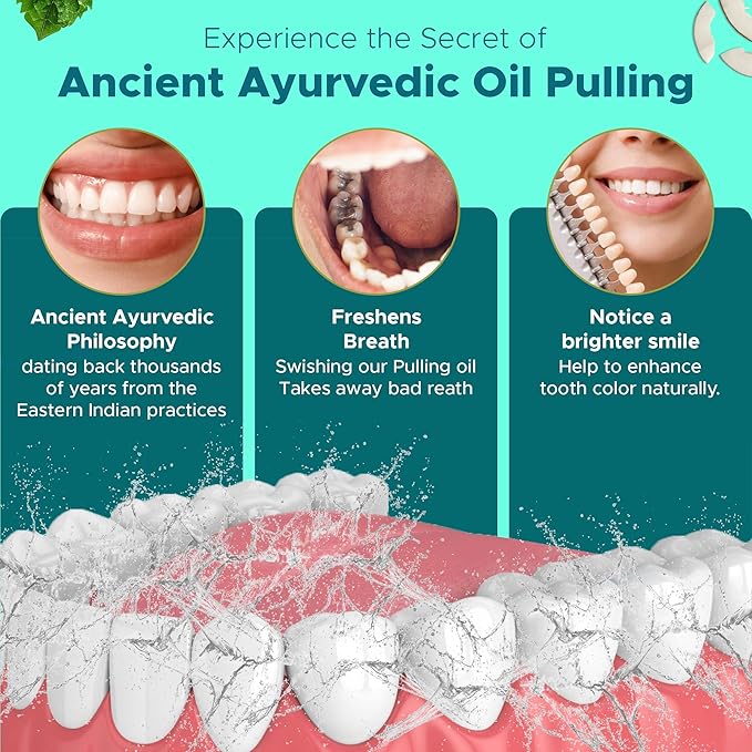 Coconut Oil Pulling for Teeth and Gums, Alcohol & Fluoride-Free Organic Pulling Oil, Oil Pulling Mouthwash Oral Health Rinse for Fresh Breath & Gum Care, Whitening Mouthwash Removes Bad Breath-8 FL Oz