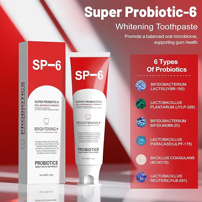 SP-6 Probiotic Whitening Toothpaste for Teeth Whitening/Brightening & Fresh Breath, 6 Probiotics Formula for Gum Health, Fluoride-Free, Minty Fresh Flavor,4.9 oz (3, Mint 3)