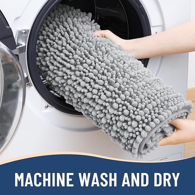Arotive Luxury Chenille Toilet Rugs U-Shaped, Extra Soft Thick Absorbent Bathroom Mat, Non-Slip Shaggy Plush Contour Rugs, Machine Wash Dry Bath Mat for Toilet Base, 20x20, Light Grey