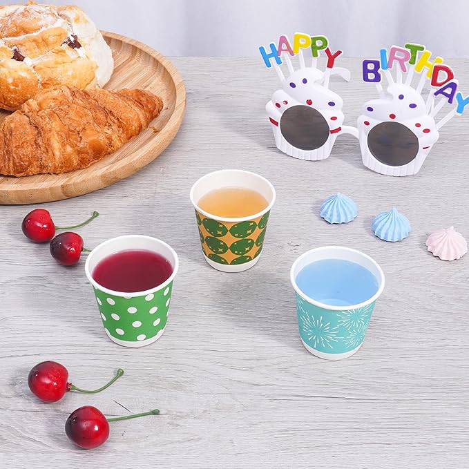 Tamone 600 Pack 3 oz Paper Cups, Small Bathroom Cups, Disposable Cups, Mini Paper Cups Dot Design, Red, Green, Yellow Mouthwash Cups for Party, Picnic, BBQ, Travel, Home and Event