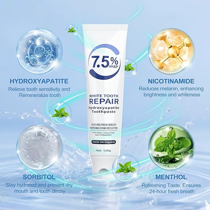 Hydroxyapatite Toothpaste, Nano Hydroxyapatite Toothpaste for Enamel Protection and Tooth Strengthening, Fresh Mint Flavor, Promotes Fresh Breath, Daily Use for Oral Health 1 Pack