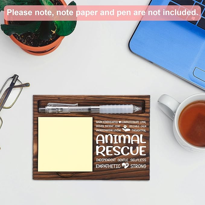Animal Rescue Appreciation Gifts, Thank You Gift for Animal Rescue, Humane Shelter Office Coworkers Staff Appreciation Gifts, Sticky Note Holder Wooden Notepad & Pen Holder 6.5" x 4.7" - FTA276