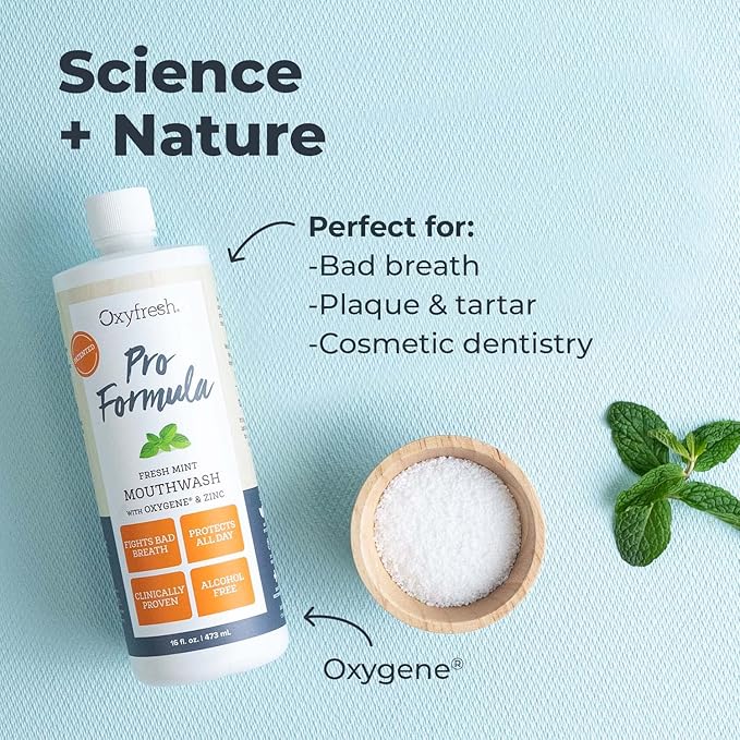 Oxyfresh Pro Formula Fresh Mint Mouthwash – Patented Zinc Mouthrinse for Fresh Breath, Healthy Gums & Bad Breath Treatment for Adults - Dye, Fluoride & Alcohol Free (1 Gallon)