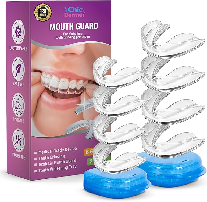 Comfortable Mouth Guard for Nighttime Use – Custom Fit Nighttime Oral Device – Multi-Use Teeth Protector for Comfort & Support – Men and Women - 8 Guards & 2 Sizes