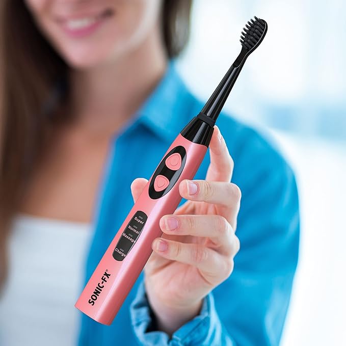 Sonic-FX Solo Electric Toothbrush - 3 Brushing Modes - with Intelligent Auto-Timer, Includes 2 Tooth Brush Heads, and 1 Interdental Head, Rechargeable, Electronic Charging/Storage Base (Coral)