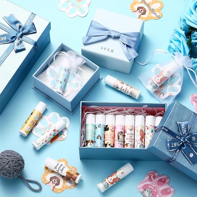 36 Sets Vet Tech Gift Animal Lip Balm Thank You Tag Organza Bag Veterinarian Appreciation Gifts Vet Tech Week Gift for Veterinary Technologist Nurse Valentine's Day Birthday Supplies