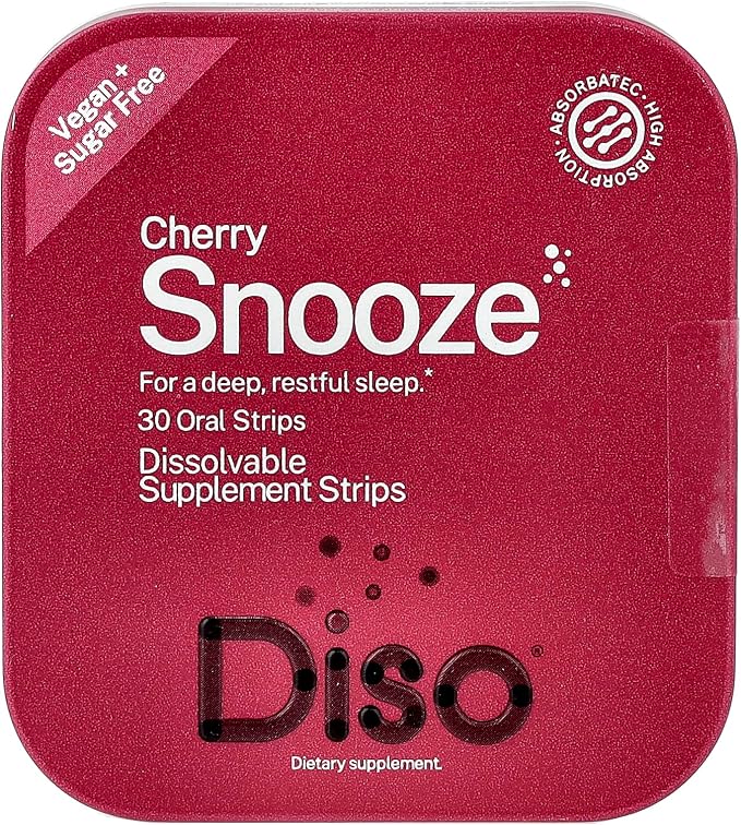 DISO - Snooze - Fast-Dissolving Oral Supplement Strips for Sleep, Cherry Flavor, Vegan, Sugar Free, High Absorption, Gluten Free, Individually Wrapped, 30 Dissolvable Strips