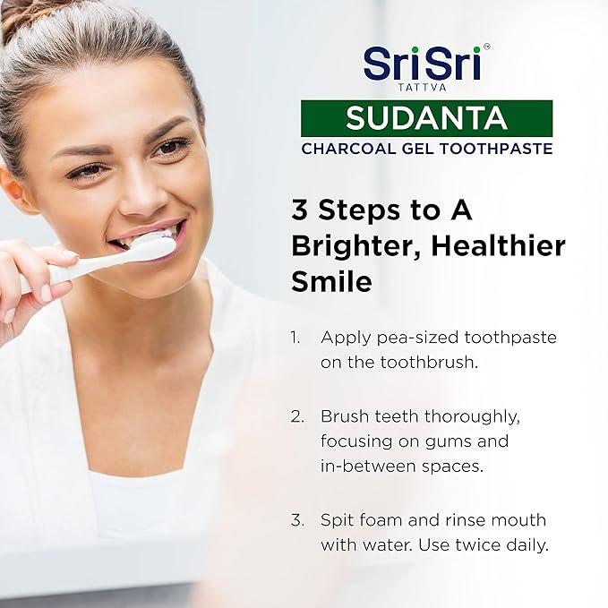 Sri Sri Tattva Sudanta Charcoal Toothpaste Gel – SLS, Fluoride Free Herbal Toothpaste with Neem & Ayurvedic Herbs – Natural Teeth Whitening, Fresh Breath, Oral & Gum Health – 100g Tube (Pack of 2)