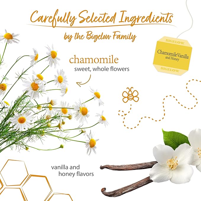 Bigelow Tea Chamomile Vanilla with Honey Herbal Teabags Box, Caffeine Free, 20 Count, Pack of 6