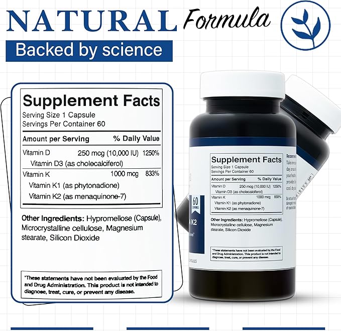 Living Well with Dr. Michelle Vitamin D3 10,000 IU with K2 – Immune, Teeth, Bone Health Support, Non-GMO, Gluten & Dairy Free, 60 Day Supply, 60 Capsules