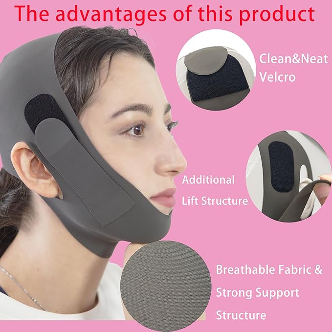 V Line Lifting Mask Chin Strap for Sleeping, Face Lifting Strap, Chin Strap, V Line Mask, Jawline Shaper, Jaw Strap, Double Chin Reducer,Face Lift Tape & Snoring Solution (Black)