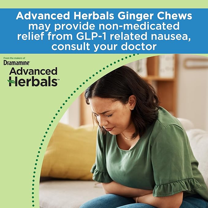 From the Makers of Dramamine, Advanced Herbals, Ginger Chews, Nausea Relief Soft Chews Lemon-Honey-Ginger, 6 Count, 12 Pack