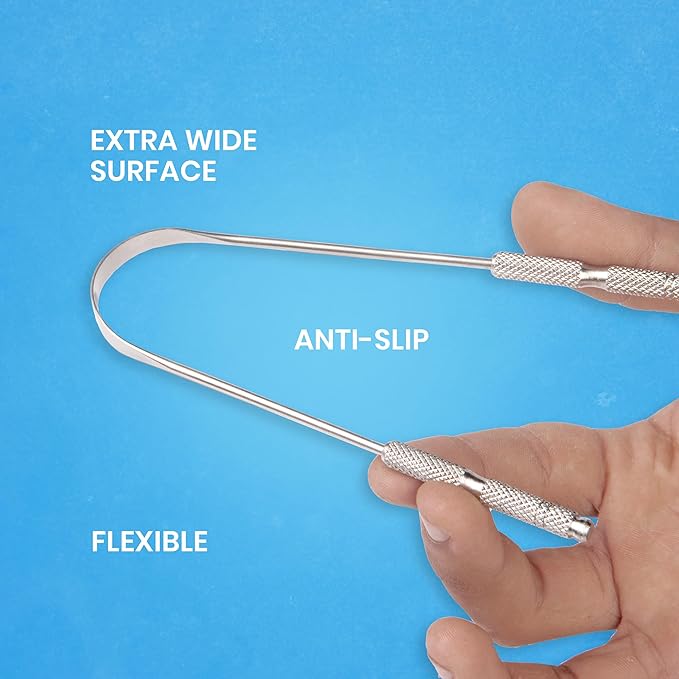 Tongue Scraper for Adults by HOKIN (1Pc Oral Care Pack) Stainless Steel Tongue Cleaners Reduce Bad Breath 100% Metal Tough Scrapers Men and Women Hygiene