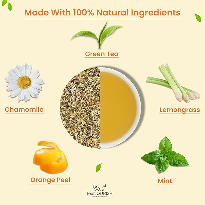 TeaNOURISH Chamomile Mint Green Tea | Darjeeling Loose Leaf Tea | 50 Cups Hot or Iced Tea - 3.53oz/100g (Pack of 2)