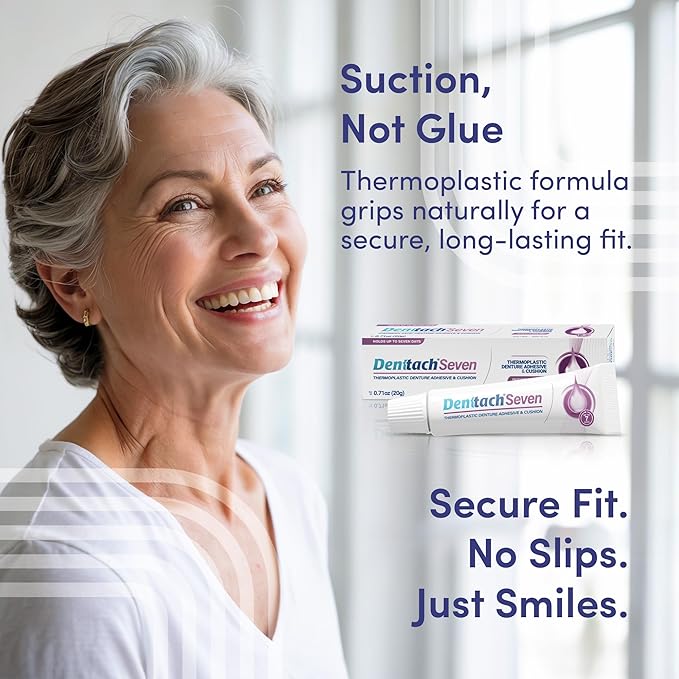 Denture Adhesive, Thermoplastic Denture Adhesive, Cushion and Soft Reliner, Comfortable, Secure Denture Grip for Up to 7 Days, Non Glue, Zinc Free, Long Holding Denture Reliner by Denttach (Pack of 2)