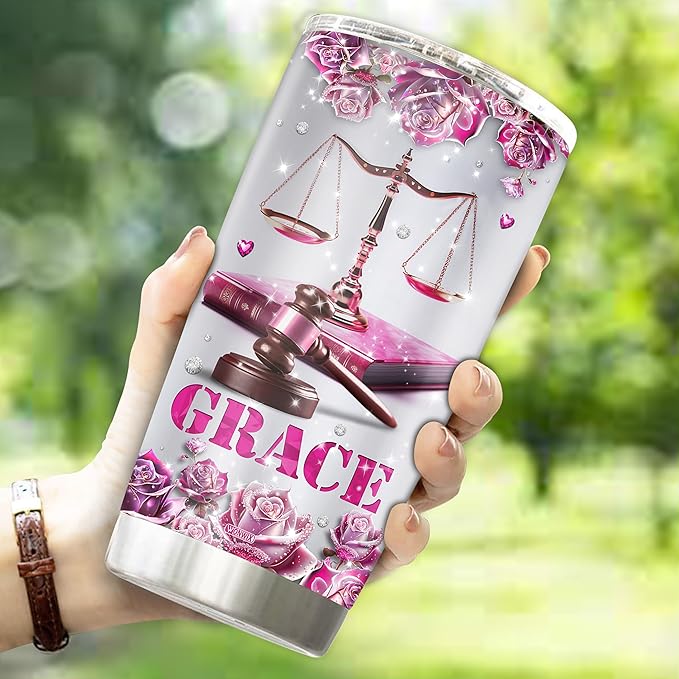 Personalized Female Lawyer Gifts Insulated Stainless Steel Water Bottle With Lid 20oz Travel Mug Coffee Tumbler Cup For Wife Daughter Mom Women Christmas Birthday Mother's Day Valentine