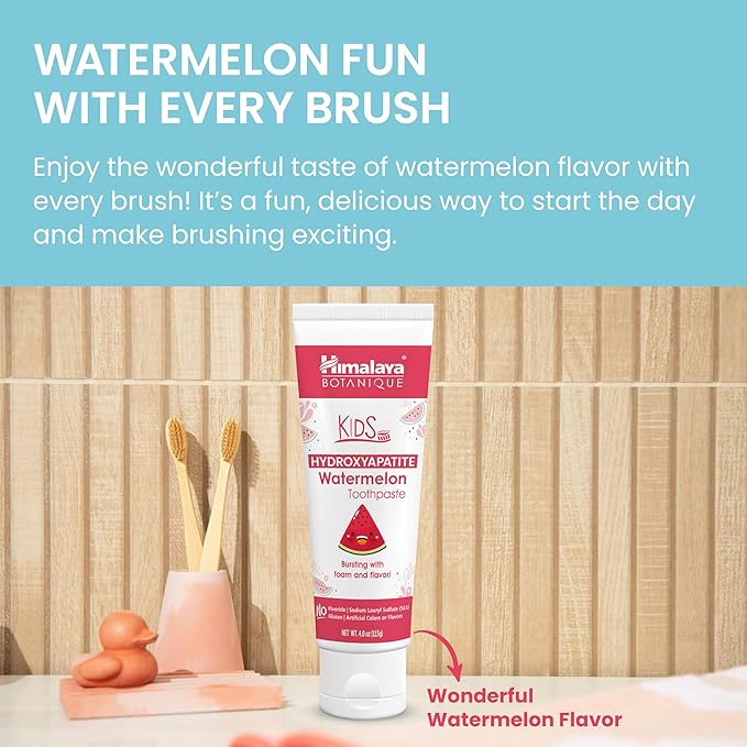 Himalaya Botanique Kids Hydroxyapatite Toothpaste, Watermelon Flavor - Nano Hydroxyapatite to Support Remineralization and Restore Enamel, Fluoride-Free, Vegan, Gluten Free, 4 oz