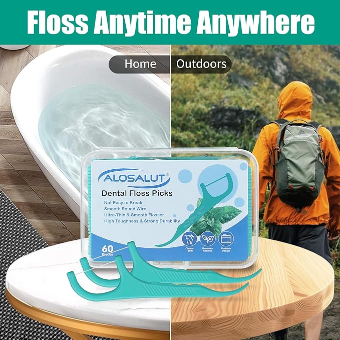480 Count Dental Floss Picks – Mint Flavored Flossers with Built-in Toothpick for Deep Cleaning – 8 Portable Boxes of 60 – Strong & Smooth Floss Sticks for Family Home Travel - Adults & Kids