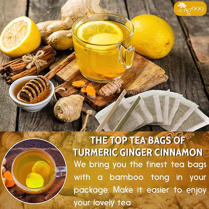 TOG999, 120 Bags Premium Turmeric Ginger Cinnamon Tea. Upgraded Version. Improve Digestion, Support Brain, Weight, Skin and Sleep. Eco-Conscious Tea Bags. No Sugar, No Caffeine, No Gluten, Vegan.