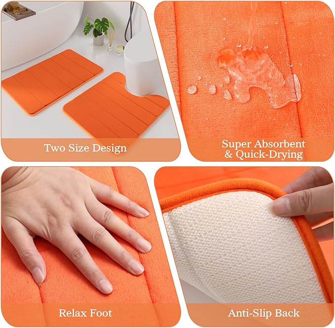 Orange Bathroom Accessories Set - Bathroom Sets, 25PC Bath Accessory Set, Bathroom Sets with Push Top Trash Can, Shower Curtain and Rugs, Toilet Brush, Trash Can & Soap Dispenser