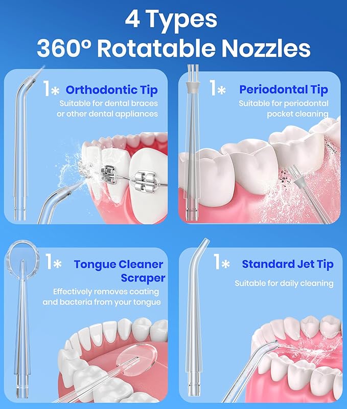 Water Flosser, 300ML Portable Cordless Water Dental Flossers for Teeth Deep Cleaning, IPX7 Waterproof Rechargeable Electric Oral Irrigator Teeth Pick for Travel Home Use and Braces Care (White)
