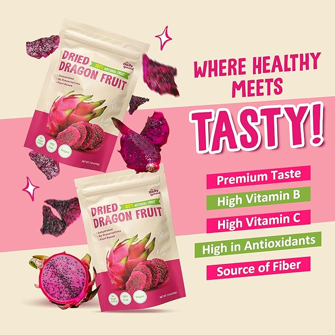 The Daily Good Soft-Dried Dragon Fruit Slices | All Natural Superfood Snacks for Adults & Kids | Healthy, Soft and Chewy | No Sugar Added or Preservatives, Gluten Free, Vegan (1.41 oz, Pack of 1)