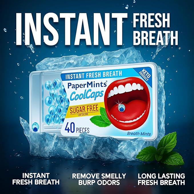 PaperMints CoolCaps Breath Mints | Sugar-Free, Gluten-Free | 4 Pack 160 Capsules | Halitosis & Bad Breath Treatment