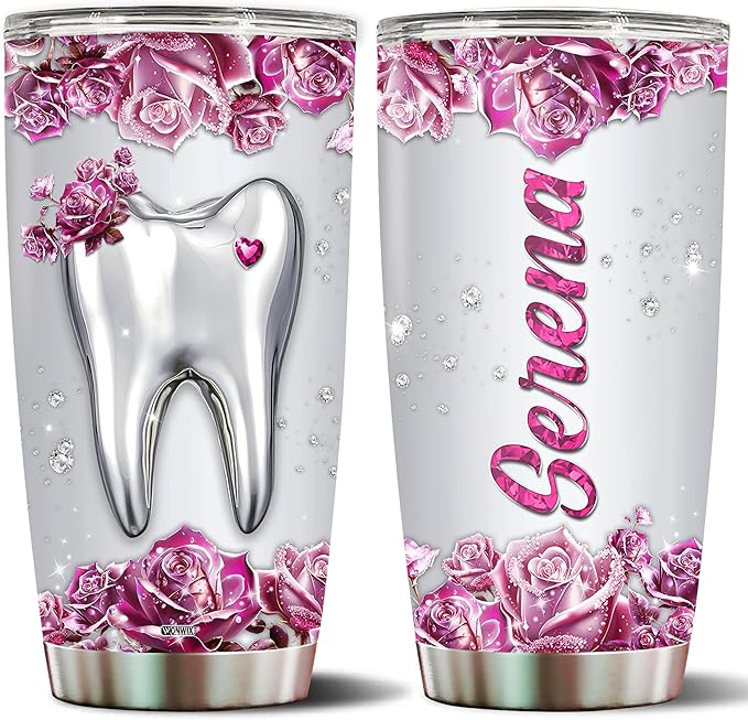 Personalized Dentist Gifts for Women Coffee Tumbler Cup Travel Mugs Water Bottle for Wife Daughter Mom Christmas Birthday Mother's Day Valentine 20oz Insulated Stainless Steel with Lid