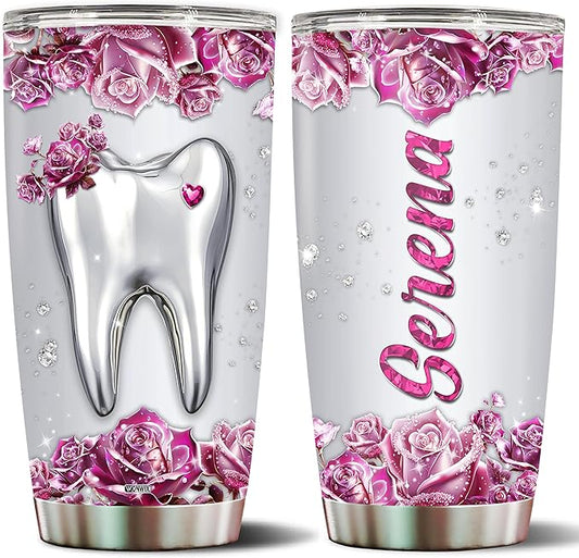 Personalized Dentist Gifts for Women Coffee Tumbler Cup Travel Mugs Water Bottle for Wife Daughter Mom Christmas Birthday Mother's Day Valentine 20oz Insulated Stainless Steel with Lid