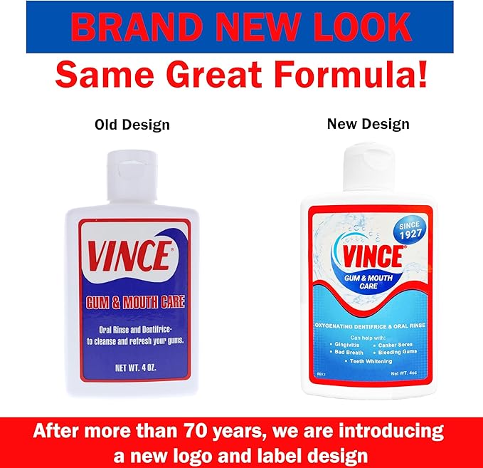 Vince Gum and Mouth Powder - Daily Use Dentifrice - Oxygenating Bubbles - Bad Breath - Gingivitis - Irritated or Bleeding Gums - Canker Sore - Inflammation - Wounds - Cleanse & Refresh - 4 Ounce