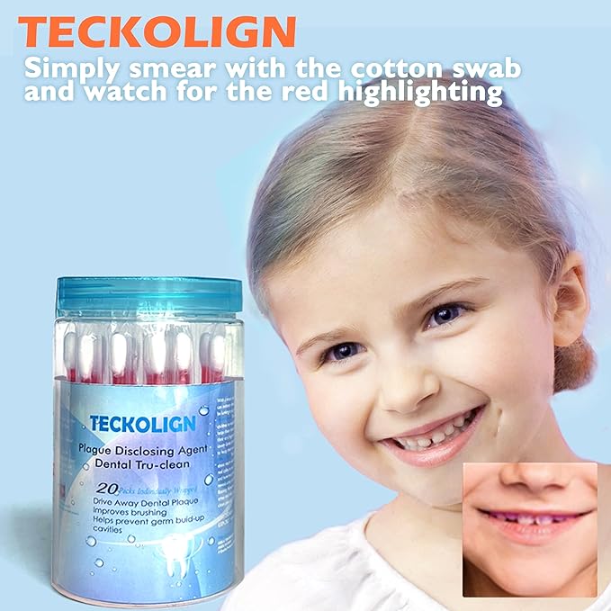 Dental Plaque Disclosing Agent, Plague Display Cotton Swab(not Tablets) Indicator, for Kids & Adults, Shows Plaque,Helps Teach Brushing Habits, Dental Care Kits, 20 Count in 1 Pack
