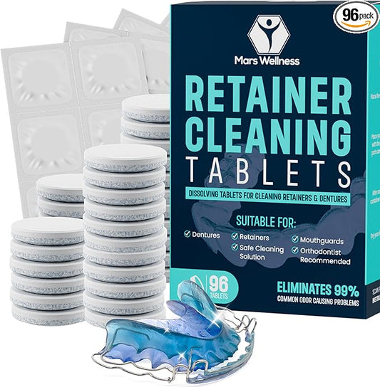 Mars Wellness Retainer Cleaner Tablets - 96 Count Denture Cleaning Tablets, Mouthguard Cleaner, Effectively Removes Odors and Stains, Fresh Oral Hygiene Solution