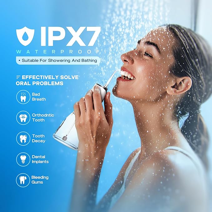 Cordless Water Flosser for Teeth Cleaning – 300ML Detachable Tank Oral Irrigator with 5 Tips & 5 Modes, IPX7 Waterproof, USB Rechargeable Dental Pick for Braces, Gums & Travel