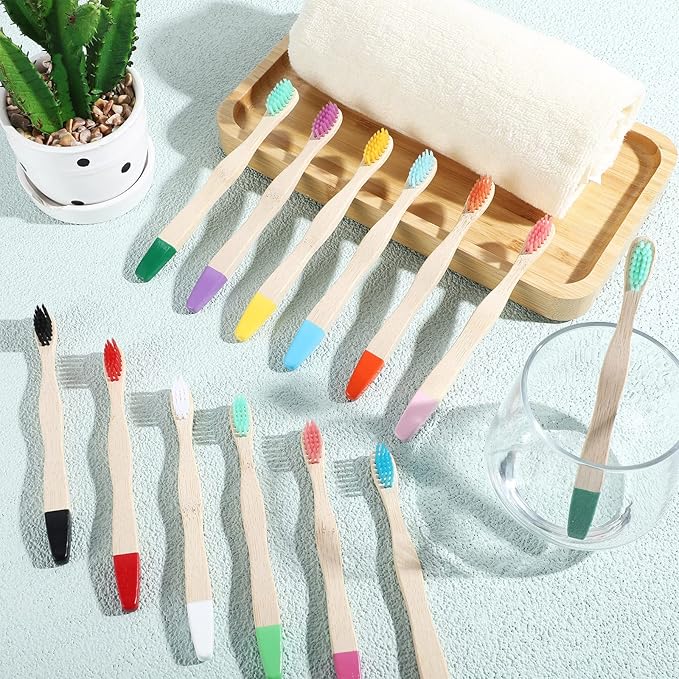 Estune 48 Pcs Kids Bamboo Toothbrushes Soft Bristle Individually Wrapped Toddler Toothbrush Manual Travel Tooth Brushes for Kids Children Adults School Travel Teeth Oral Supplies 5.7 Inch