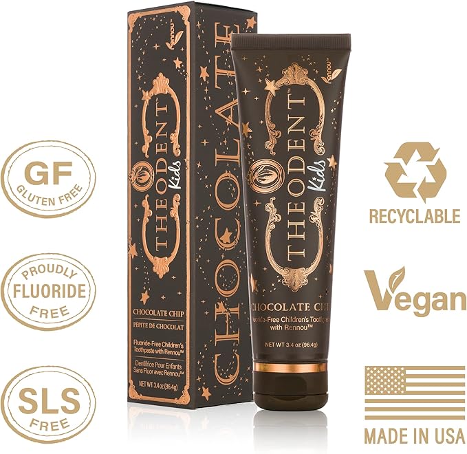 Theodent Fluoride-Free, Natural, Kids Toothpaste, Chocolate Chip Flavored (3.4 Ounces, 96.4 Grams)