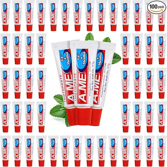 Toothpaste Bulk Travel Size, Disposable Small Travel Portable Mini Compact Pocket Size Toothpaste for Bad Breath, Vacation/Hotel/Camping Shelter/Homeless/Nursing Home/Charity 0.6 oz/ 17g (100 Tubes)